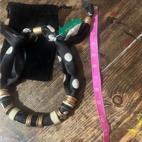 Piper •K Black white and Gold Polka Dot Scarf necklace- adjustable cute & comfy🖤 - Picture 2 of 7